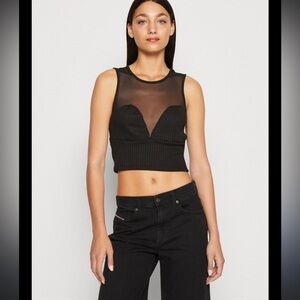 Noisy May NWT DERIN MIX black Sheer Mesh Top size L.
